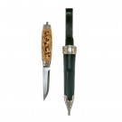 Flott bunadskniv med sølvbeslag på kniv og slire, fra Vossasylv. 17 cm. thumbnail