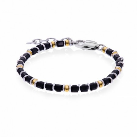 Armbånd stål svart hematitt 17+3cm