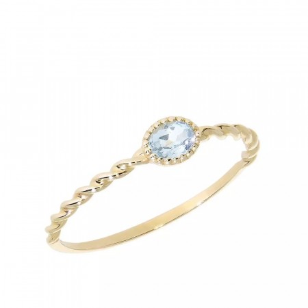 Aqua gullring med topas 14 kt gult gull