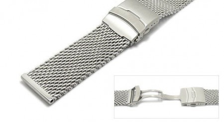 Watch strap 24mm stainless steel mesh solid polished with security clasp by ROWI