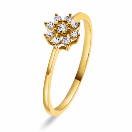 50343 - Ring i gult gull med rosett, cz.