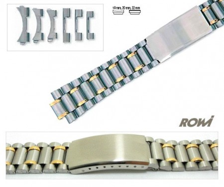 Watch band stainless steel dual tone 18-22mm multiple ends curved/straight sporty deployant clasp