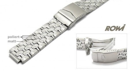 Watch strap 20-22mm stainless steel multiple ends partly polished with security clasp by ROWI