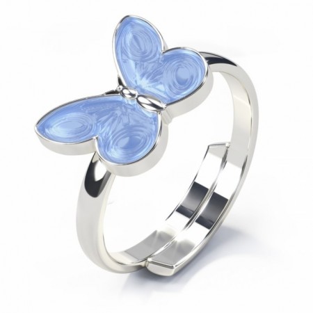 Ring i sølv - Lyseblå sommerfugl