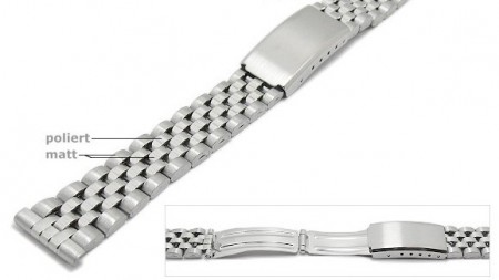 Watch strap 16mm stainless steel folded partly polished with clasp by ROWI