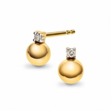 53416 - Ørestikk kule i gult gull med diamant 0,02ct