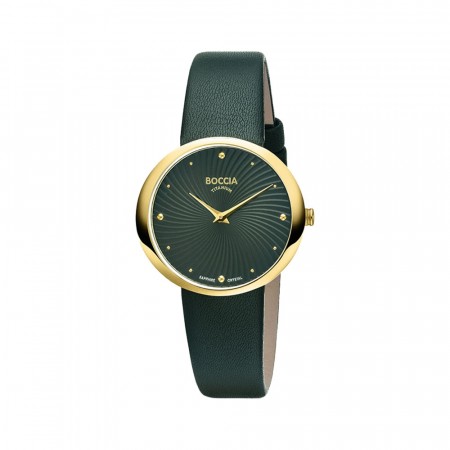 BOCCIA titanur, oval, mørk grønn skive, mørk grønn rem, dbl..