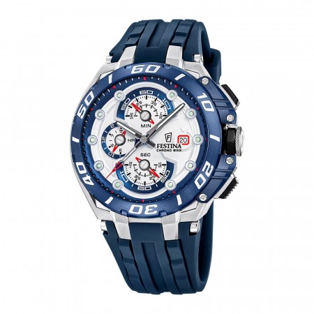 F20755-1 Festina Chrono bike 2026 blå silikonreim, blå og hvit skive NYHET!