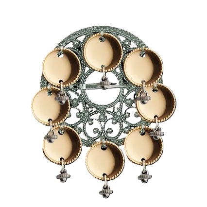 Sølje oksidert+forgylte lauv m.kruser *lages ved bestilling*