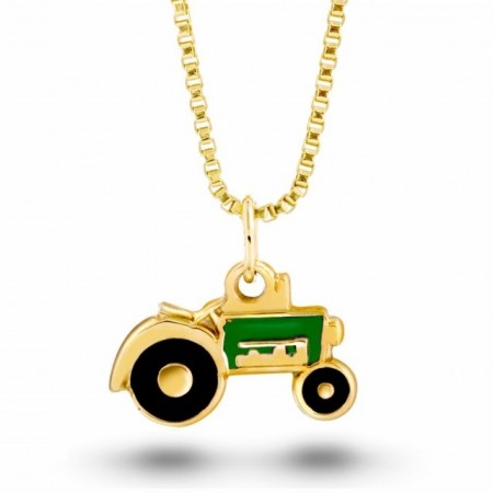 Traktor i gull m/ grønn emalje