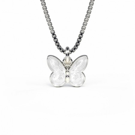 Halskjede i sølv - Hvit sommerfugl
