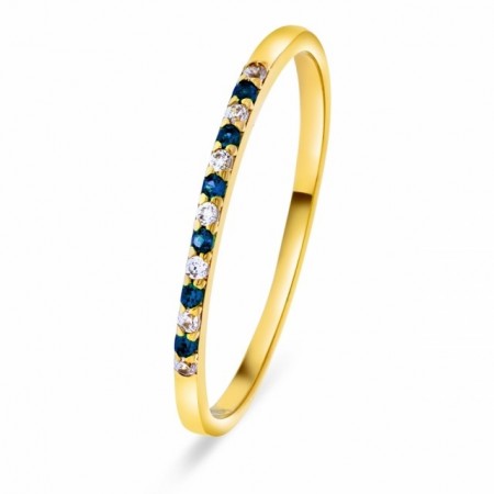 50339 - Ring i gult gull med blå og hvit cz.