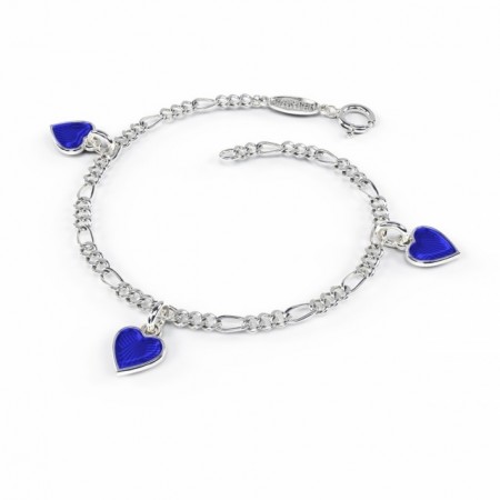 Charms-armbånd i sølv - Blå hjerter