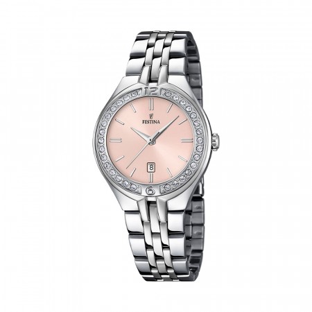 Festina stål, 50m, stener, lenke, rosa skive F16867-6