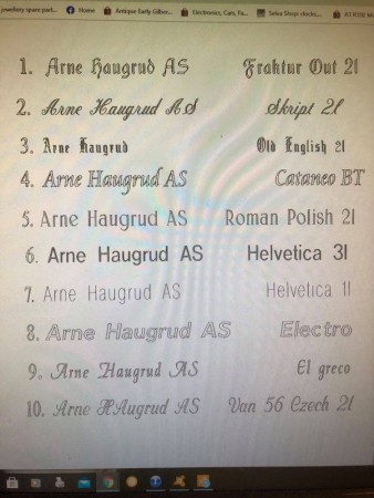 Gravering av kniv fra Haugrud pr bokstav