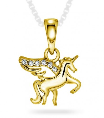 Anheng i forgylt sølv med zirkonia unicorn 211458