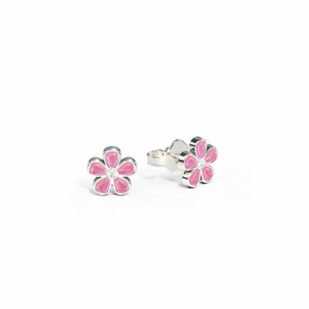 Ørestikk i sølv - Små rosa blomster