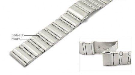 Watch strap 22mm stainless steel partly polished solid look with clasp by ROWI