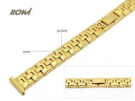 Watch strap 14mm stainless steel golden partly polished solid look sporty elegant by ROWI