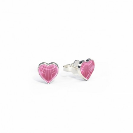 Ørestikk i sølv - Små rosa hjerter
