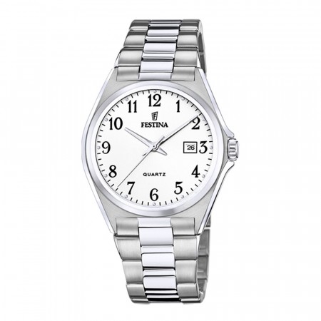 Festina stål 50m, lenke, hvit skive,alle tall 