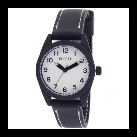 Bonett gutteur hvit skive sort rem