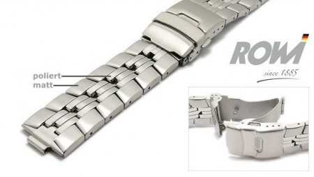 Watch strap 20-22mm stainless steel multiple ends partly polished with security clasp by ROWI