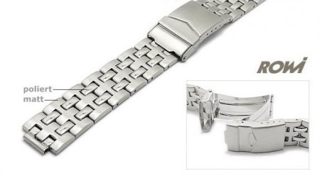 Watch strap 18-20mm stainless steel multiple ends partly polished with security clasp by ROWI