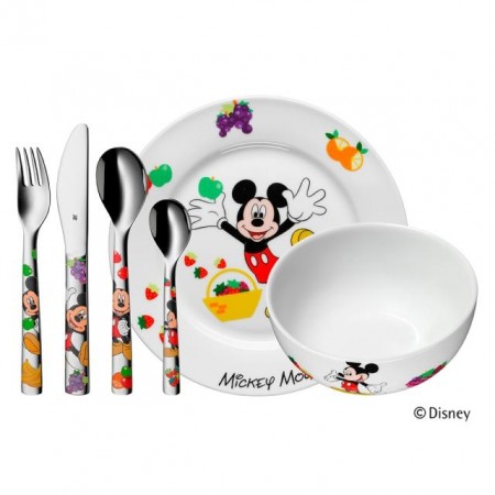 Porselen/stål barnesett m. 6 deler Mickey Mouse