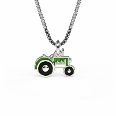 Halskjede i sølv - Grønn traktor