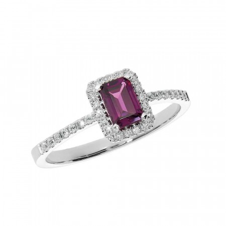 Amarone rhodolitt diamantring 14 kt hvitt gull