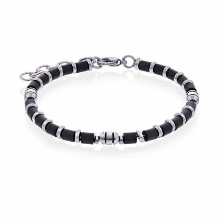 Armbånd stål svart hematitt 17+3cm