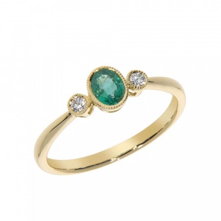 Willow diamantring med oval smaragd 14 kt gult gull