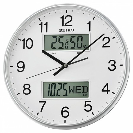 SEIKO WALL CLOCK Ø33X5CM LCD CALEN/THERMO&HYGROMETER -LAVT LAGER