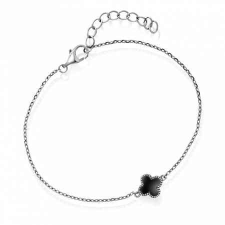   Kløver armbånd i 925 sølv sort agat 992645