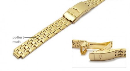 Watch strap 12-16mm stainless steel golden multiple ends with security clasp by ROWI