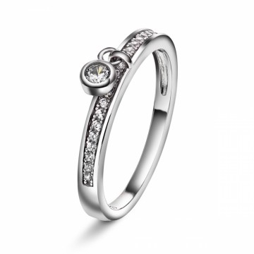 65362 - Ring i rhodinert sølv med cz-rad og hengende cz. Str. 50-60