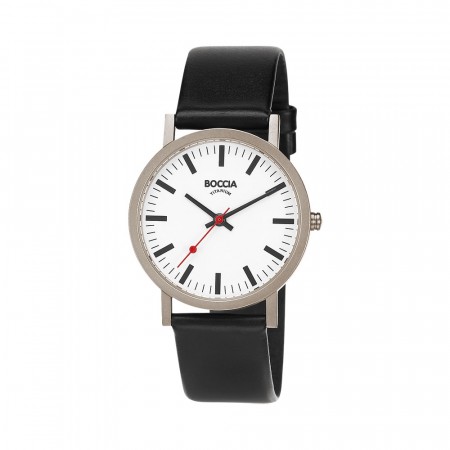 BOCCIA titanur,rund,hvit skive,sort rem 