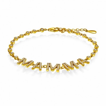 62324 - Armbånd i forgylt sølv og cz med teksten MAMMA