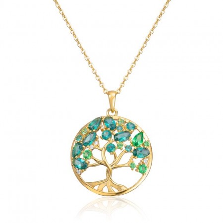 Anheng Livets tre i sølv forgylt med grønne zirkoner 