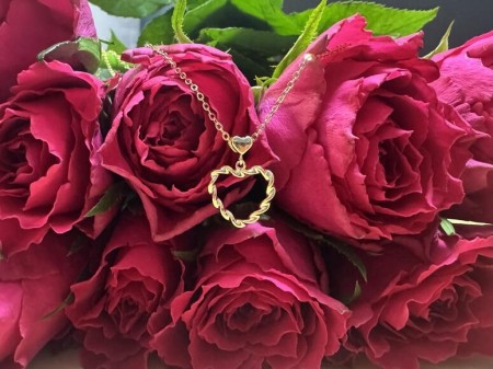 Anheng Be my Valentine hjerte i forgylt sølv