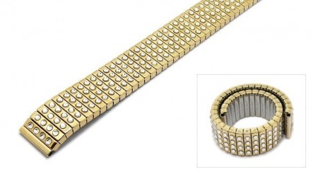 Watch strap Fixoflex C expansion strap 16mm stainless steel golden with crystals by ROWI