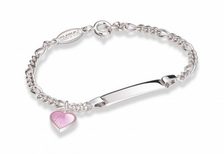 ID-armbånd i sølv - Rosa hjerte