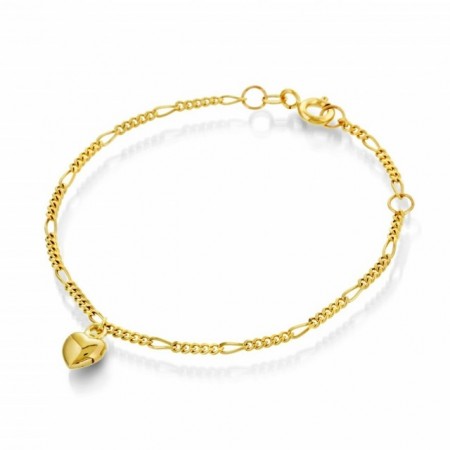 Figaro armbånd med hjerte-charm i gull 585.