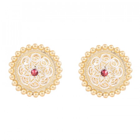 Borenål forgylt/kvit m/raud stein 4,7 cm