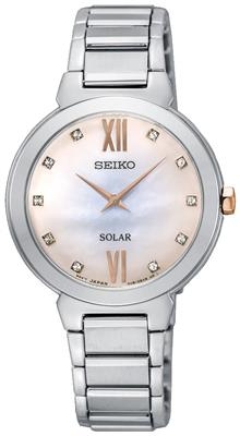 SEIKO LADIES SOLAR 30MM 50M MOP DIAL 10 SWAROVSKI