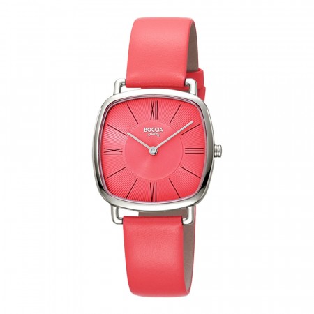 BOCCIA titanur, kvadratisk, rosa skive og rem, Ø 33 x 33 mm