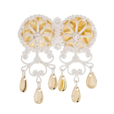 Halsknapp filigran med bunn hvit/forgylt