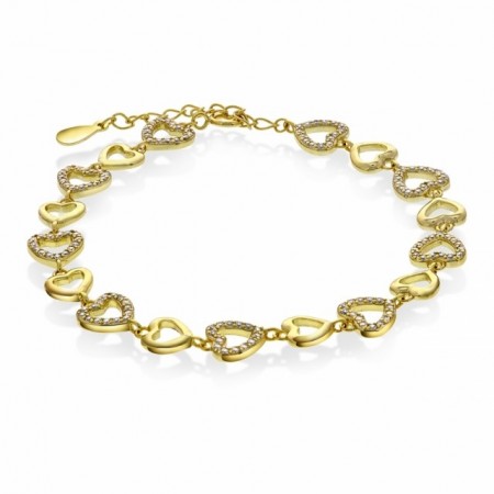 62329 - Armbånd med hjerter i forgylt sølv og cz