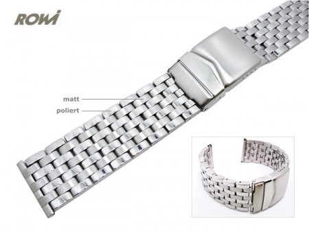 Watch strap 24mm stainless steel solid look partly polished by ROWI